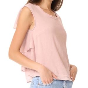 AMO Cotton Textured Ruffle Back Tank Top Rose Pink